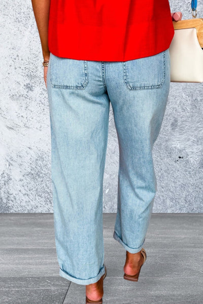 Myosotis Exposed Stitch Detail Drawstring Barrel Jeans