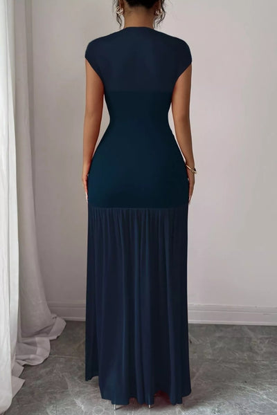 Cap Sleeve Ruched Bodycon Maxi Long Dress