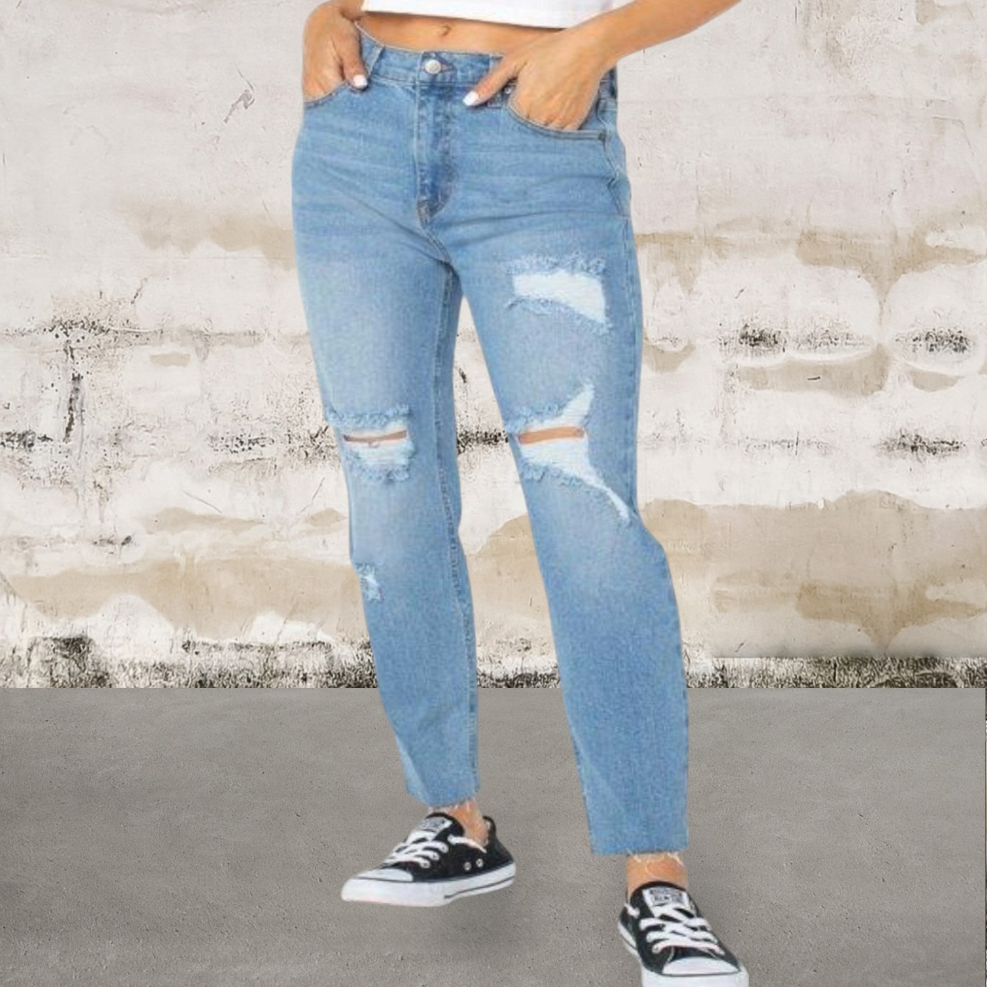 Women's junior high rise touch of stretch denim ripped jeans