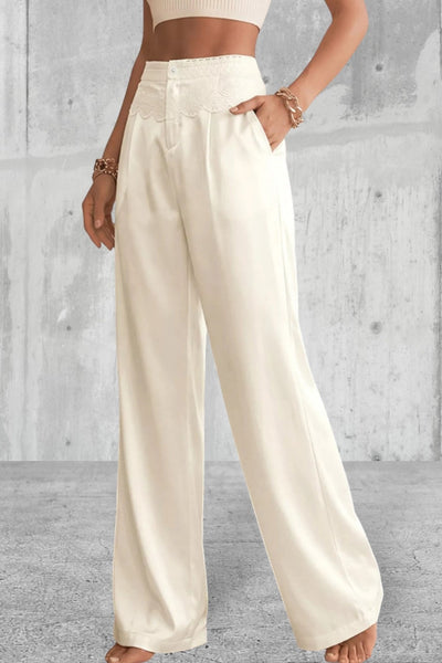 Lace Waist Wide Leg Pants