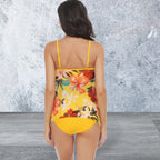 Sleeveless Strappy Floral Print Split Swimsuit Set