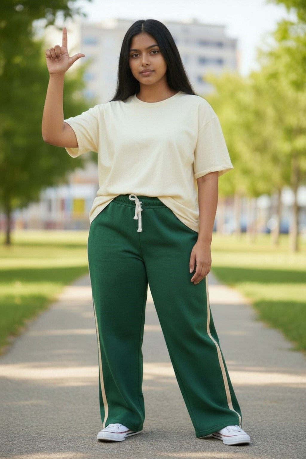 Plus Size Stretch Drawstring Wide Leg Sweatpants