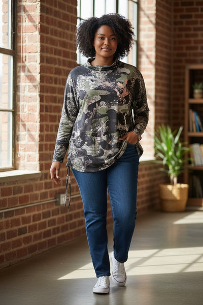 Plus Size Long Sleeve Camo Top
