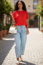 Myosotis Exposed Stitch Detail Drawstring Barrel Jeans