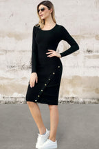 Long sleeve stretchy soft ribbed knit sweater dress