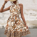 Floral Halter Neck Summer Mini Dress