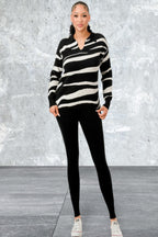 Pullover Collared V-neck Sweater Top And Pant Set
