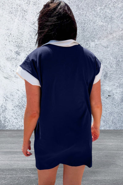 Short Sleeve Zip up Collared Mini Dress