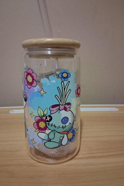 Glass tumbler 16oz cup with cartoon character design