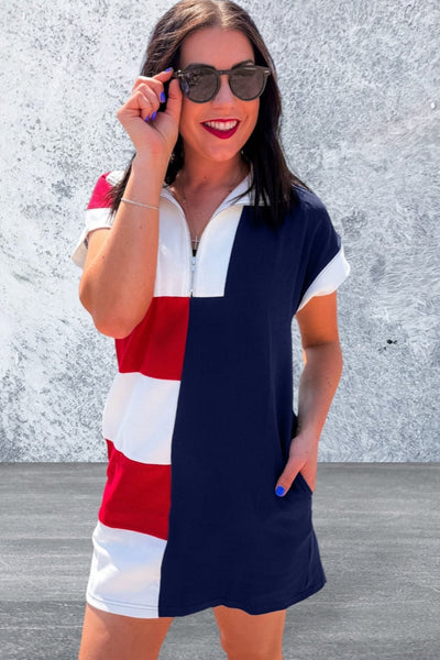Short Sleeve Zip up Collared Mini Dress