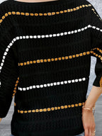 Eyelet Striped Round Neck Knit Top