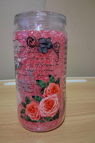 Plastic Tumbler with floral design and text