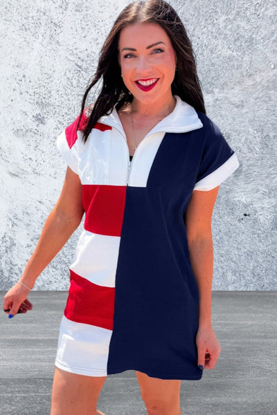 Short Sleeve Zip up Collared Mini Dress