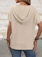 Short Sleeve Waffle Knit Hooded Top