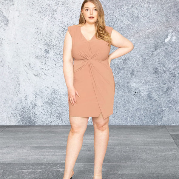 Sleeveless Plus Size Twist Waist Short Dress