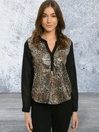 Black long sleeve leopard sequins front top