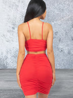 Ruched Crop Top And Skirt Sets