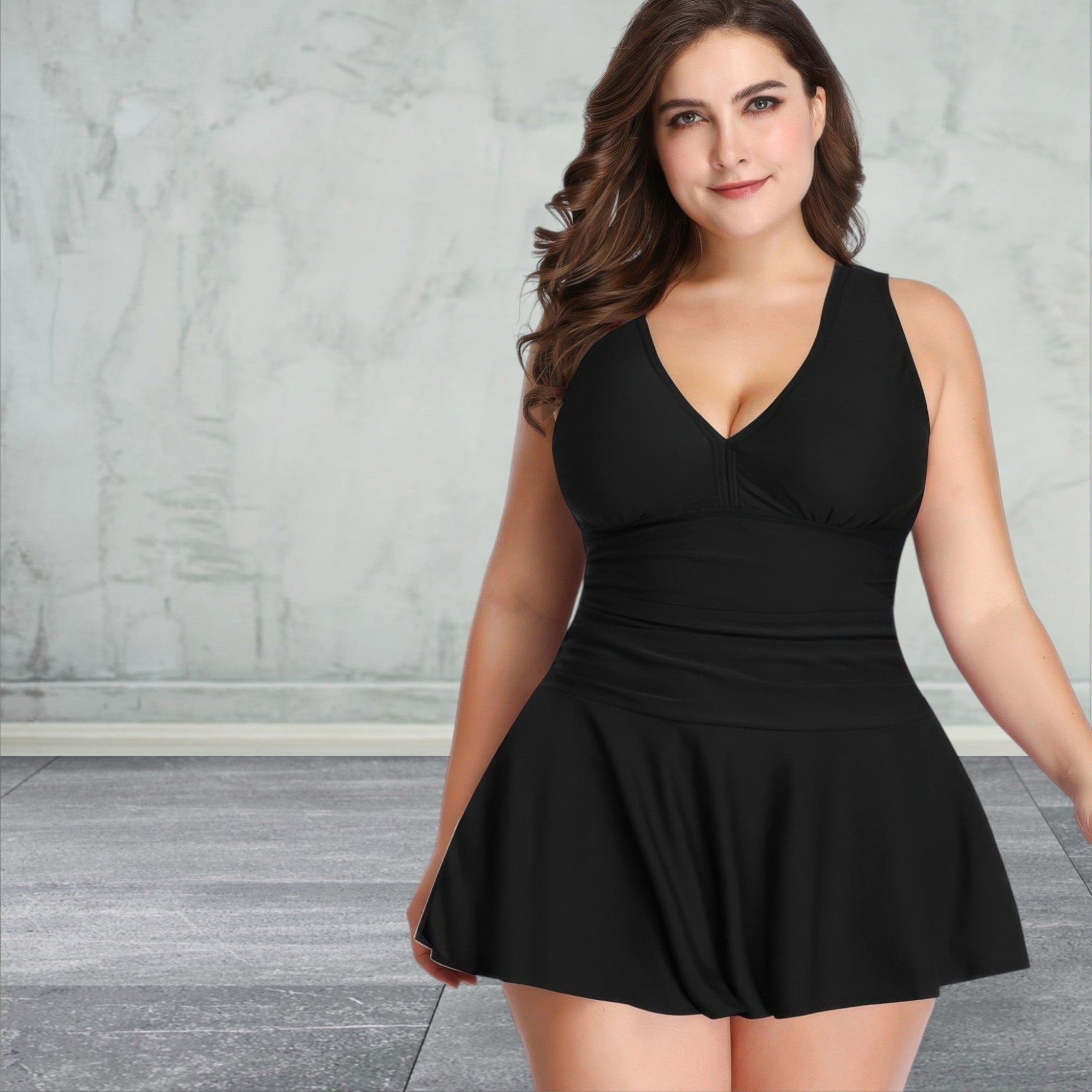 Plus Size One Piece V Neck Swimsuit