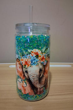 Tumbler with an elephant design and floral headband