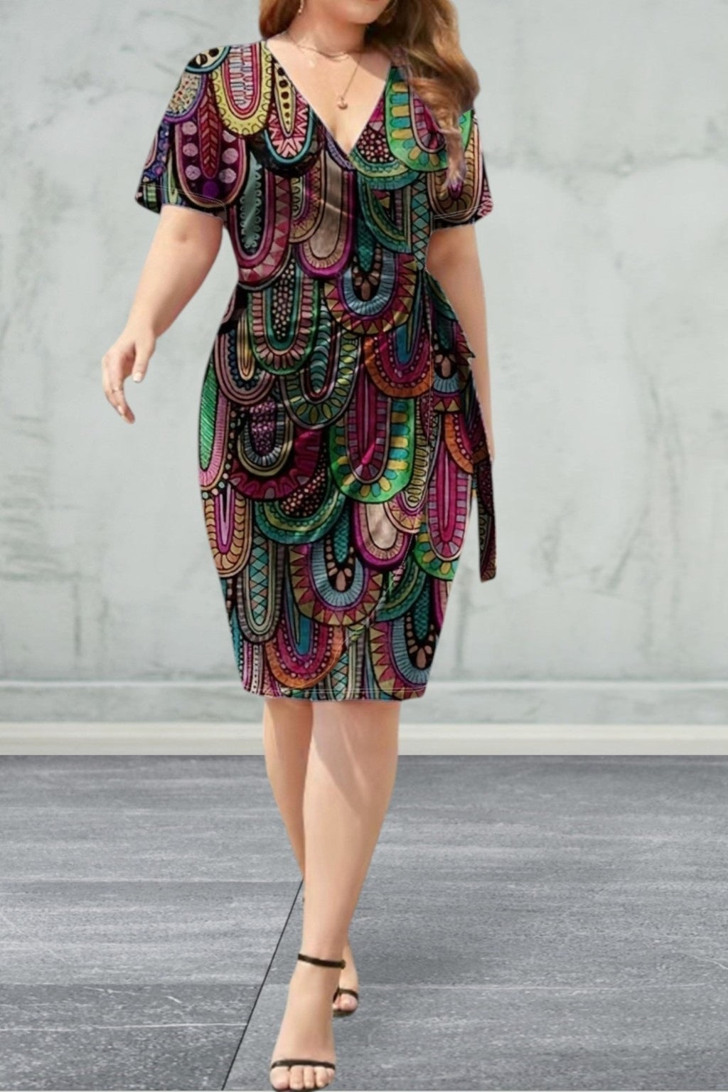 Short Sleeve Surplice  Dress