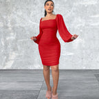 Long Sleeve Ruched Bodycon Dress