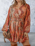 Paisley Print Long Sleeve Belted Mini Dress