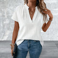 Short Sleeves Notched V-Neck Casual Blouse