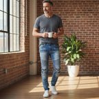 Men Creased Biker Denim Jeans