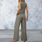 Women's V-Neck Button Down Vest and Wide Leg Pants Set