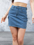 High Waist Pocketed Denim Mini Skirt