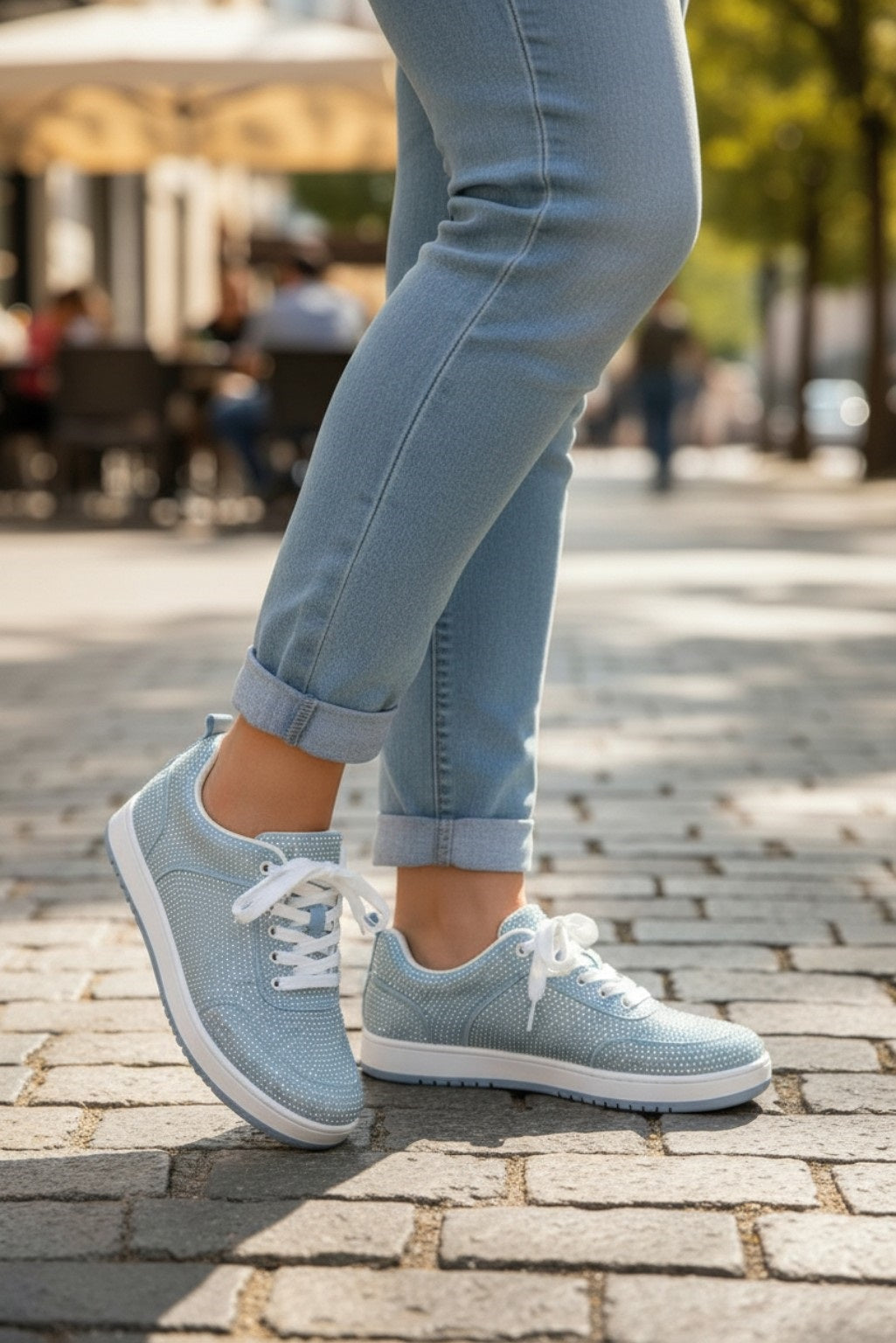 Women's Rhinestone Lace-Up Sneakers