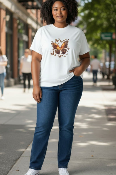 Short Sleeve Butterfly Graphic White T-Shirt