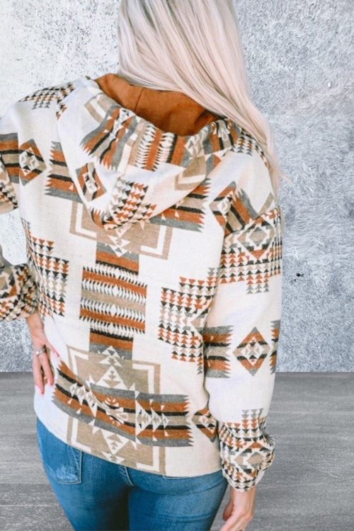 Beige Kangaroo Pocket Half Zip Hoodie