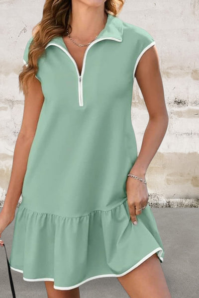 Cap Sleeve Zip Front Dress