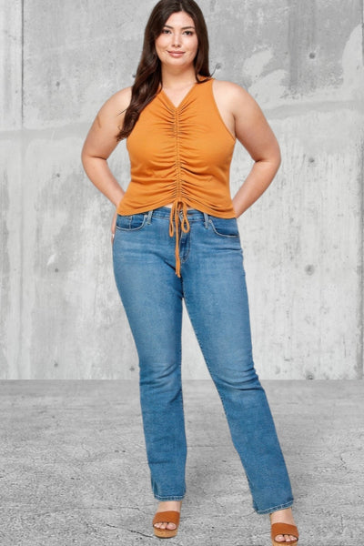 Plus Size Sleeveless Ruched Ribbed Top