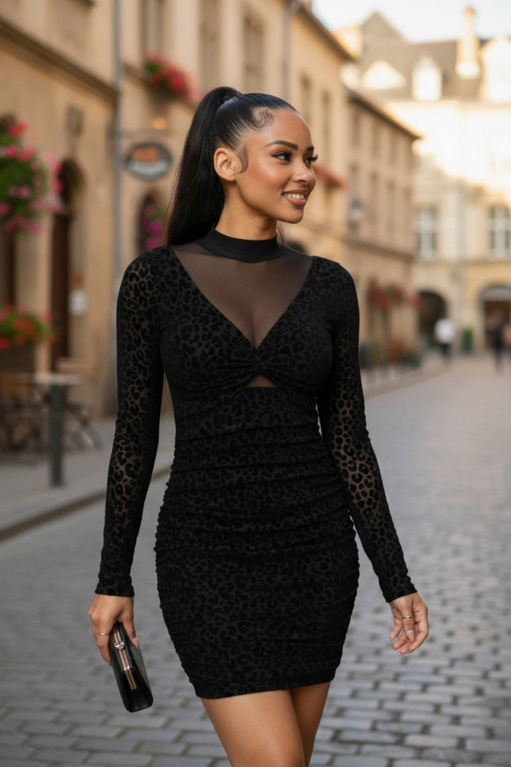 Long Sleeve Animal Print Mini Dress