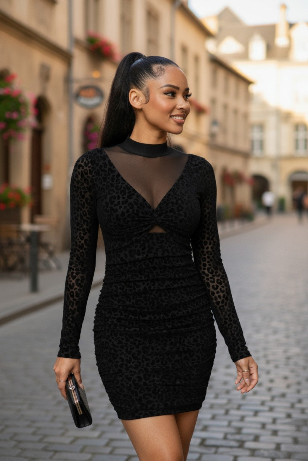 Long Sleeve Animal Print Mini Dress