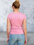 Short Sleeve Pink Side Ruched Detail Top