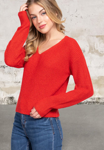 Long Sleeve Orange Strappy Open Back Sweater