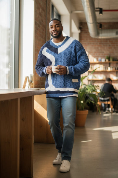 Men's Color Block V-Neck Knit Sweater