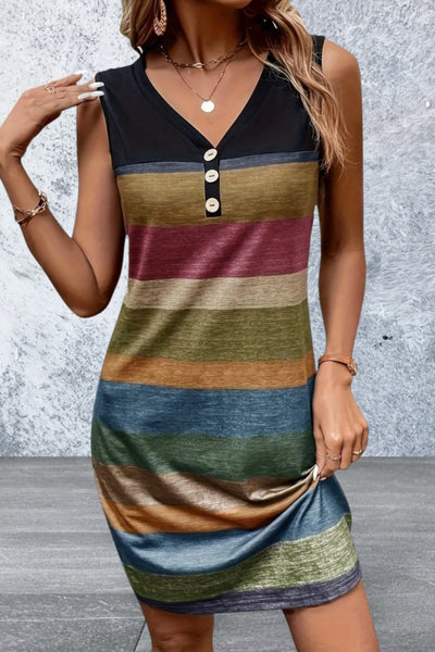 Sleeveless Color Block V-Neck Tank Dress