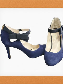 Nine West blue suede pumps ankle bow and zipper 