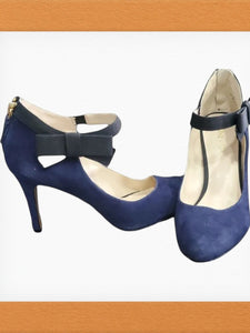 Nine West blue suede pumps ankle bow and zipper 