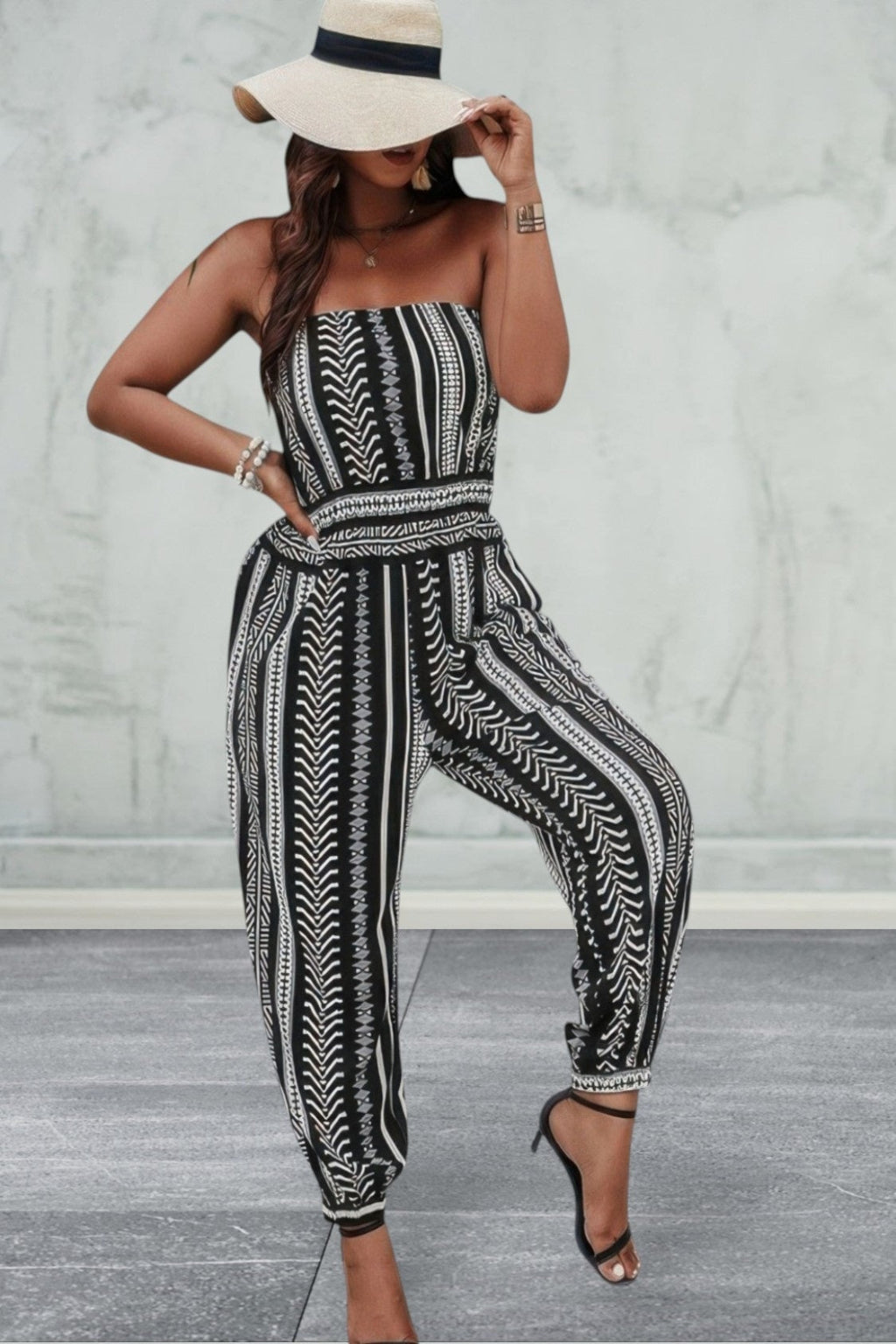 Plus Size Print Sleeveless Jumpsuit