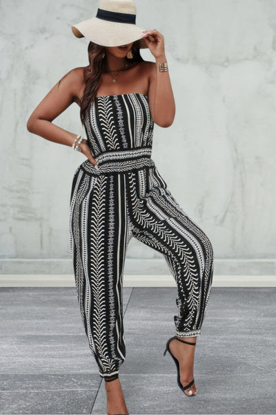 Plus Size Print Sleeveless Jumpsuit