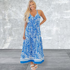 Paisley V Neck Crisscross Backless Maxi Dress