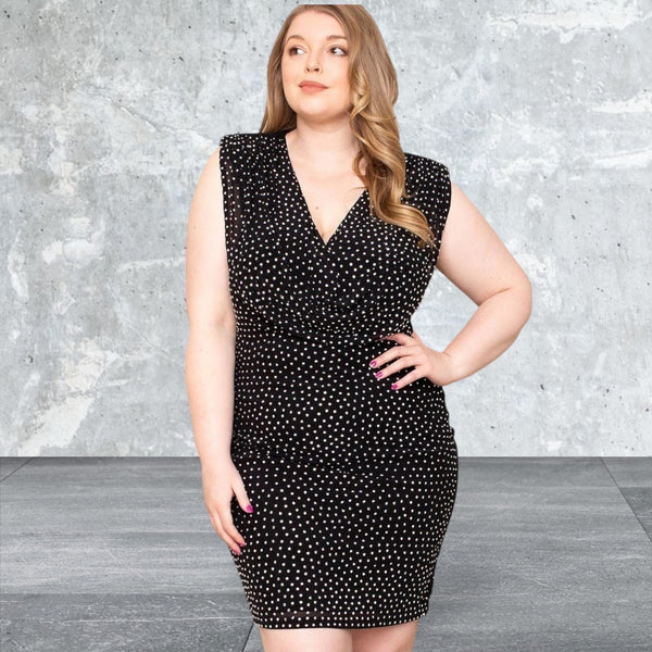 Plus Size Sleeveless Translucent Rhinestone Mini Dress