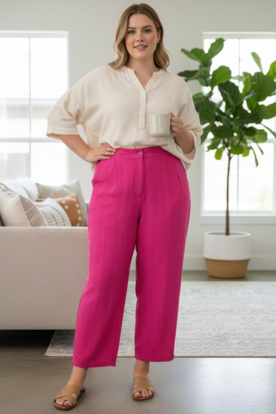 High-rise Linen-blend Straight Leg Pants