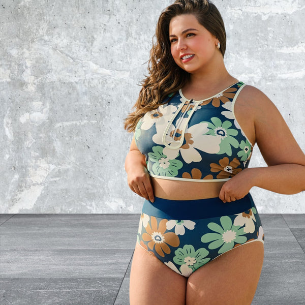 Plus Size Floral Printed Two Pieces Bikini Swimsuit