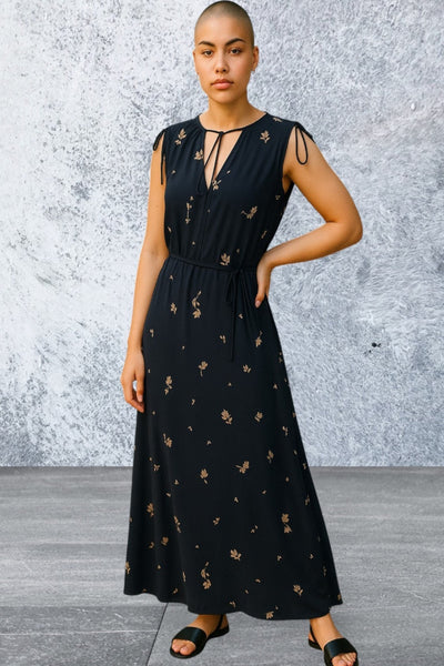 Sleeveless V-Neck Floral Flared Dress